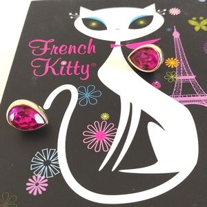 S.A.L. Signed Hot Pink Faceted Swarovski Crystal Tear Drop Gold Earrings